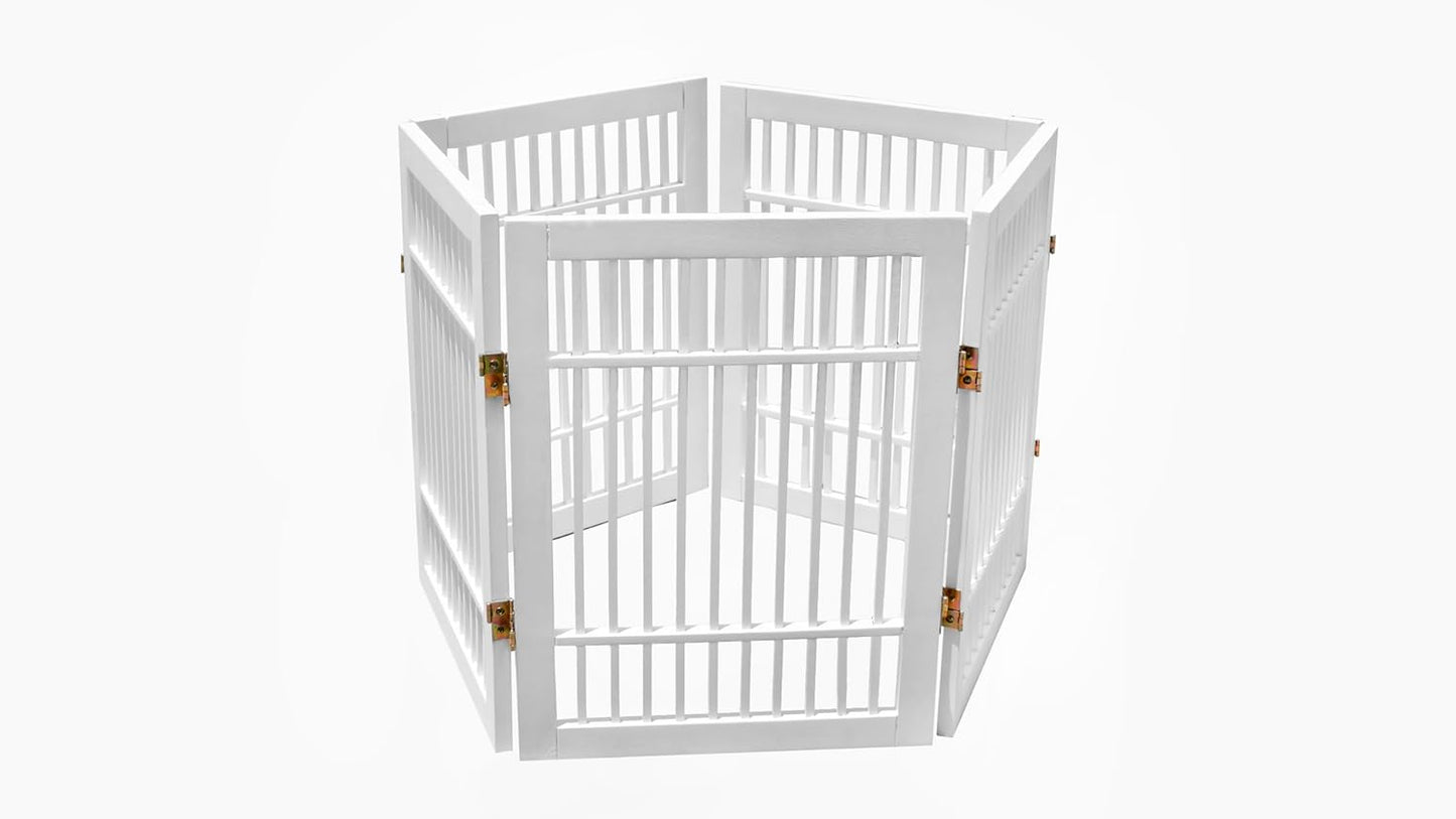 Urnporium Freestanding Wooden Dog Gate for Doorways – Foldable Acacia Wood Pet Gate, No Drill Portable Indoor/Outdoor Puppy Fence Barrier (White Pet Gate, 3 Panel 24" Tall)