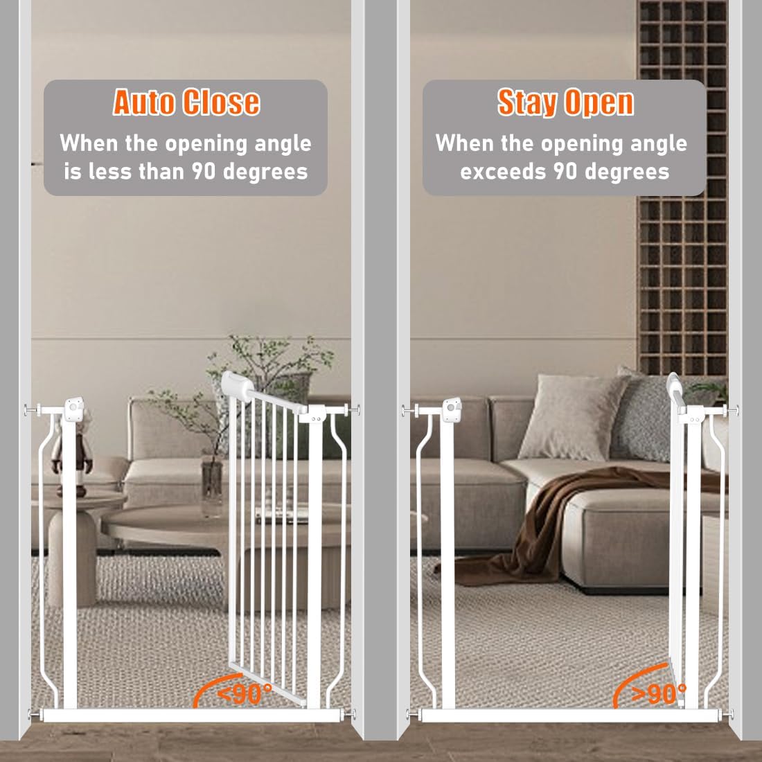 Fairy Baby Extra Wide Baby Gate for Dogs Pressure Monuted Safety Gate for Living Room, Fits 62 Inch to 67 Inch with No Drill Auto Close Dog Gate for Doorways, White