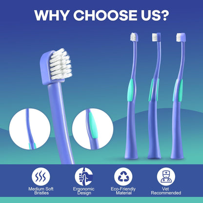 Deep-Clean Professional Pet Toothbrush – High-Efficiency Bristles & Hygienic Standing Base – 20° Ergonomic Grip Safe Daily Dental Care for Cats & Small Dogs, Blue