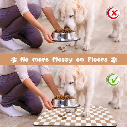 Dog Food Mats for Floors Waterproof, Pet Water Bowl Mats Pet Feeding Absorbent Placemats Plaid 12 * 20 inch