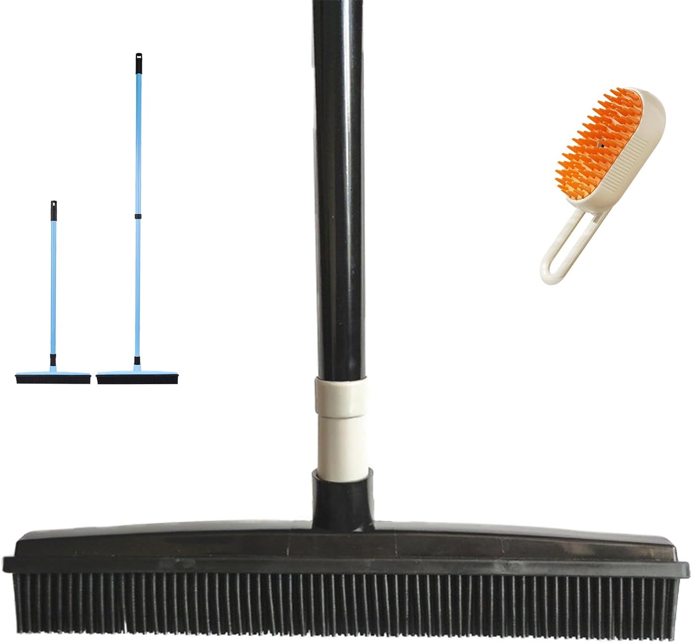 Pet Broom,Pet Hair Removal Broom, Rubber Carpet Broom Dog Hair Broom, Hair Broom for Carpet, Adjustable Handle Carpet Rake for Pet Hair Removal (Black)