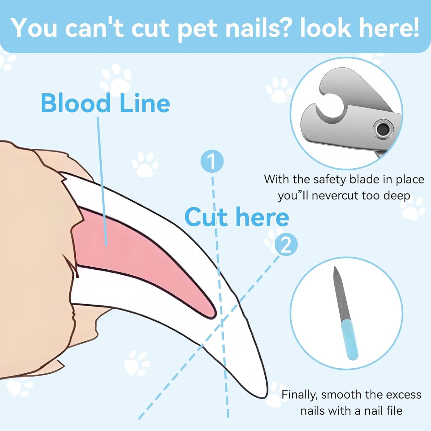 Pet Nail Clippers Kit for Cats and Dogs, Professional Grooming Set with Cat and Dog Nail Clippers, Nail File, Hairbrush, 10 Wet Wipes, Storage Case