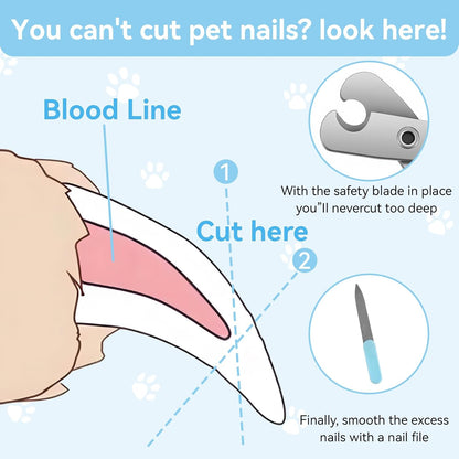 Pet Nail Clippers Kit for Cats and Dogs, Professional Grooming Set with Cat and Dog Nail Clippers, Nail File, Hairbrush, 10 Wet Wipes, Storage Case