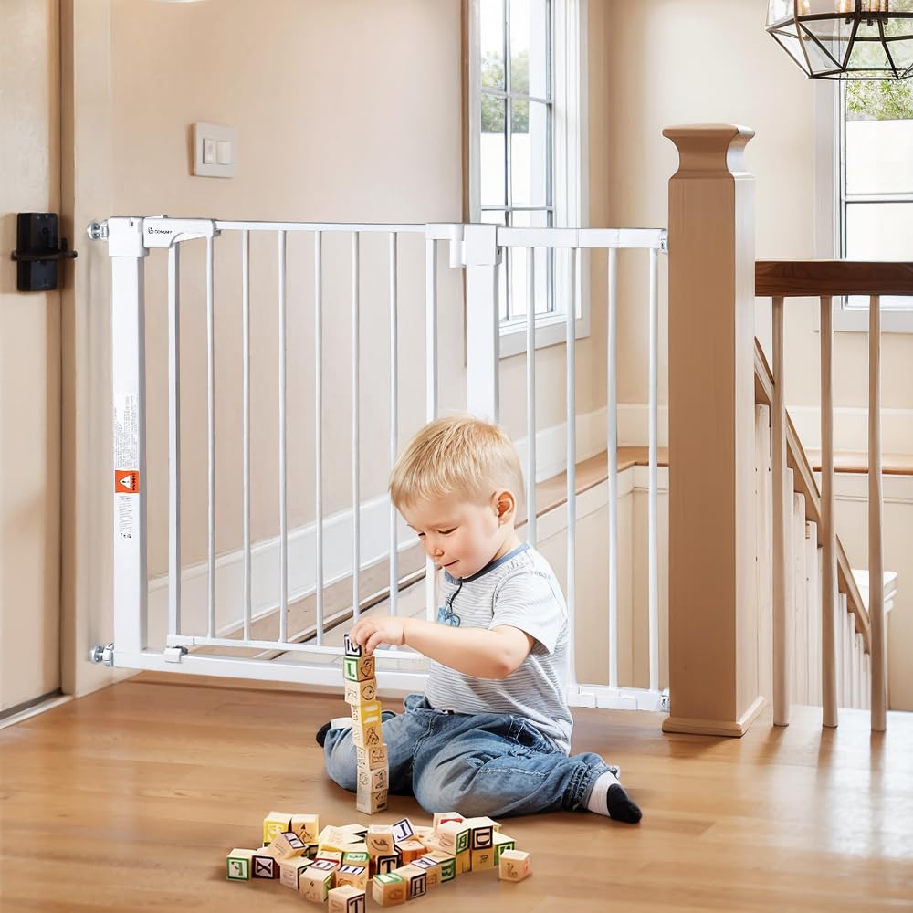 COMOMY 36" Extra Tall Baby Gate for Stairs and Doorways - Fits 29.5" to 48.8" Wide Openings, Auto Close Extra Wide Dog Gate for House, Pressure Mounted Easy Walk Through Pet With Door, Black