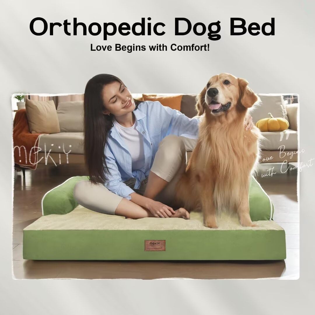 Large Dog Bed Orthopedic Washable - Beds Bolster - Medium XL XLarge Big Dogs - Memory Foam Couch Sofa - Waterproof with Removable Cover