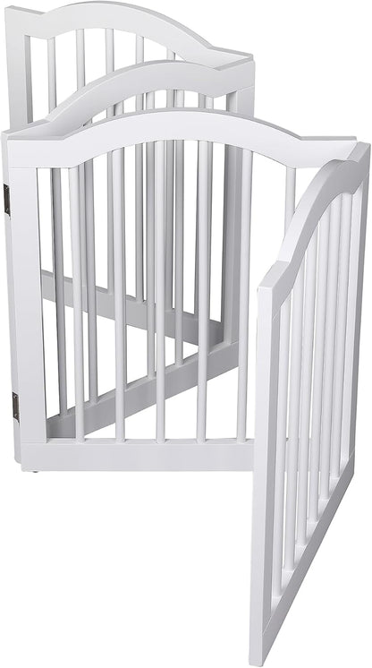 INTERNET'S BEST Arched Top Dog Gate | 4 Panel, 24" H Wooden Pet Barrier for Dogs or Cats | Freestanding Folding Room Divider for Doorways, Hallways, Stairs, and Porch | Portable, Extra Wide | Espresso