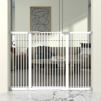 41" Extra Tall Cat Gate for Doorway, 49.2-54.7 Metal Pet Baby Safe Gate, Extra Wide Pressure Mounted Child Door with Expansion Kit, No Drilling No Climb Cat Fence Indoor, Tall Dog Gate, White