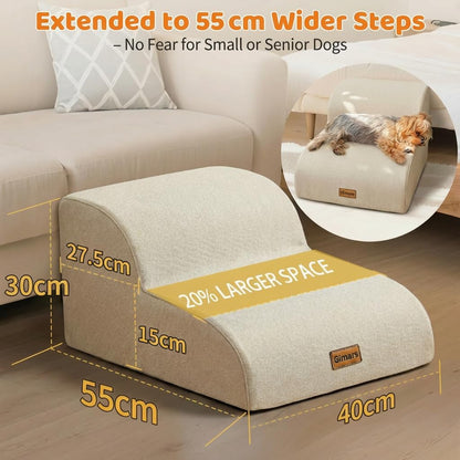 Gimars Upgraded 55CM Long Wide Steps 2 Step Dog Stairs for Small, Medium & Senior Dogs, 30CM High Ramp with 33D High-Density Foam, Linen Cover, Non-Slip Base, Supports 30KG, for Bed & Sofa