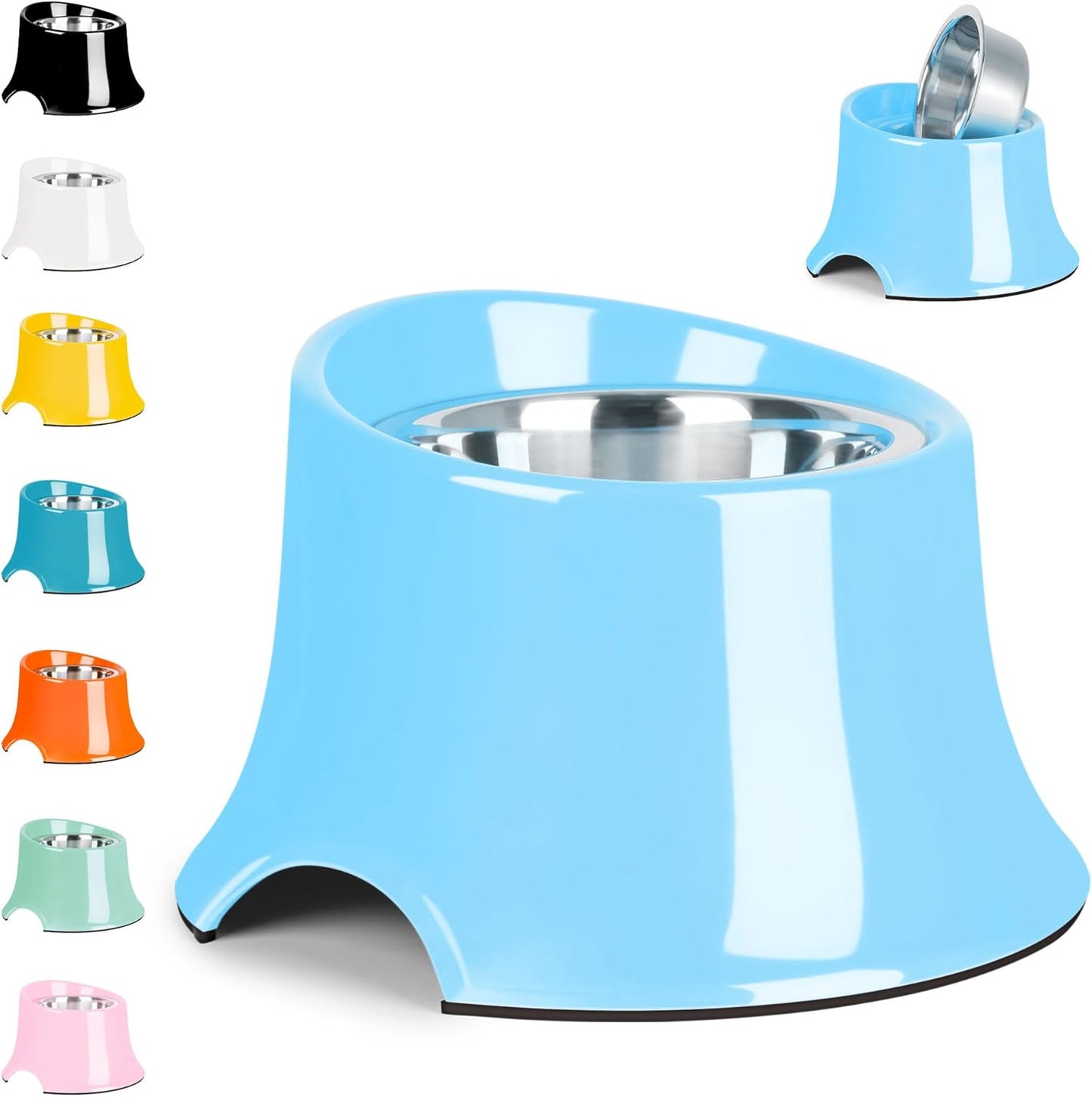 Tilted Elevated Dog Bowls Non-Slip & Non-Spill Pet Feeder with Elevated Detachable Melamine Stand, High Capacity Tilted Dog Bowl for Medium Small Size Dogs M/2 Cup Black