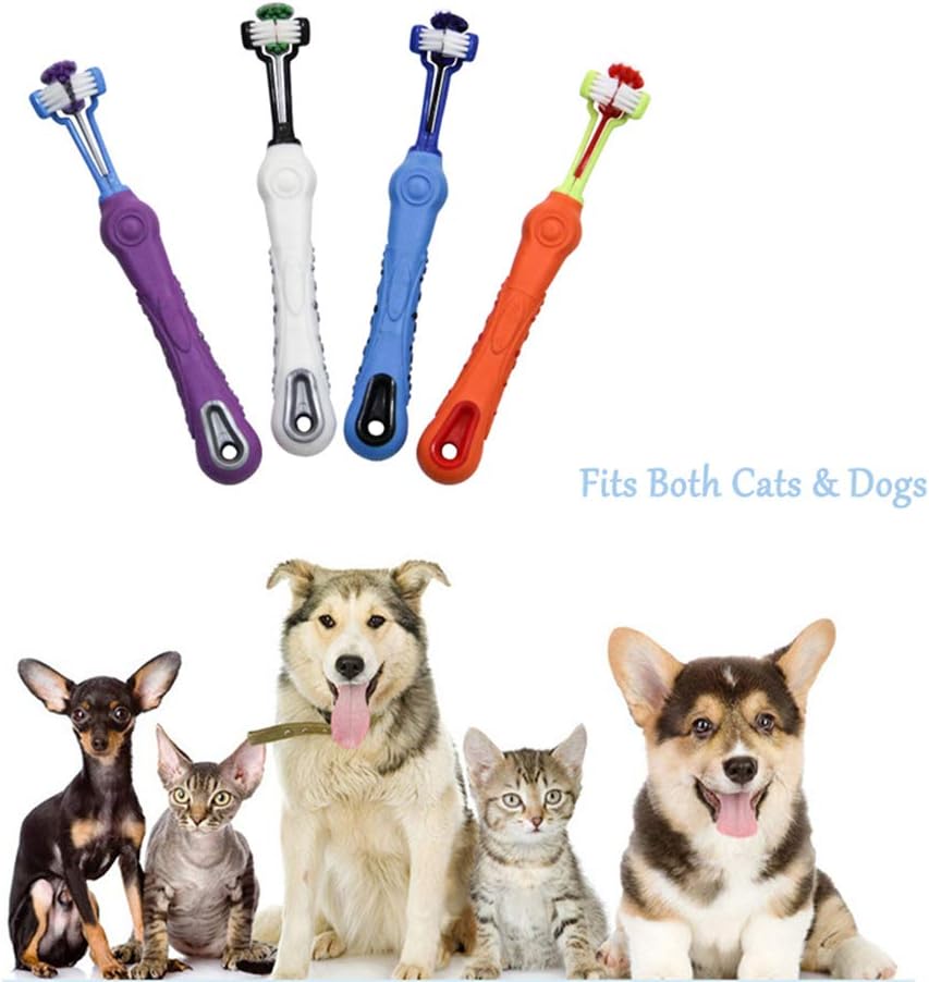 Orgrimmar 2 PCS 3-Sided Pet Toothbrush Dog Toothbrush Removing Bad Breath Tartar Cleaning Mouth Pet Dental Care Cat Cleaning Mouth