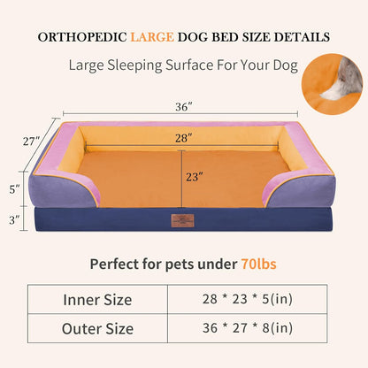 Comfort Expression Orthopedic Dog Bed for Extra Large Dogs 42x30 Inch, Waterproof Egg Crate Foam XL Pet Bed with Removable Bolsters, Dog Couch with Washable Cover & Non-Slip Bottom, Grey - Colors B