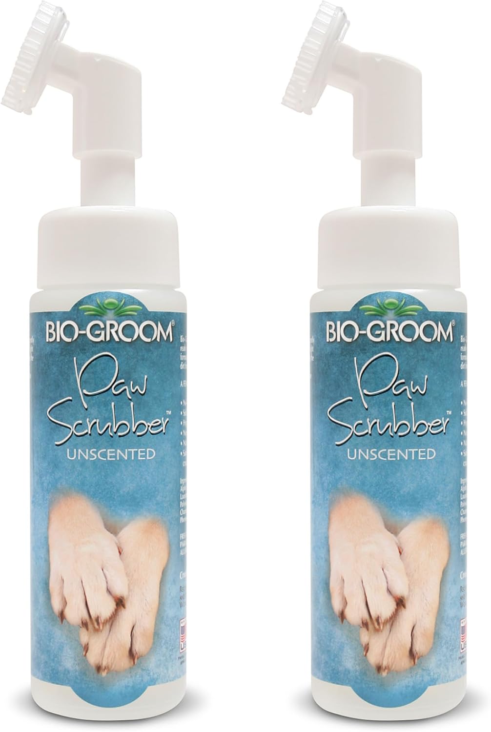 Bio-Groom Paw Wash & Scrubber Brush - No Rinse Dog & Pet Paw Cleaner, Safe for Cats & Dogs, Gently Cleans Dry & Sensitive Feet, Waterless Application, Natural Rich Foam, Made in USA - 8 fl oz