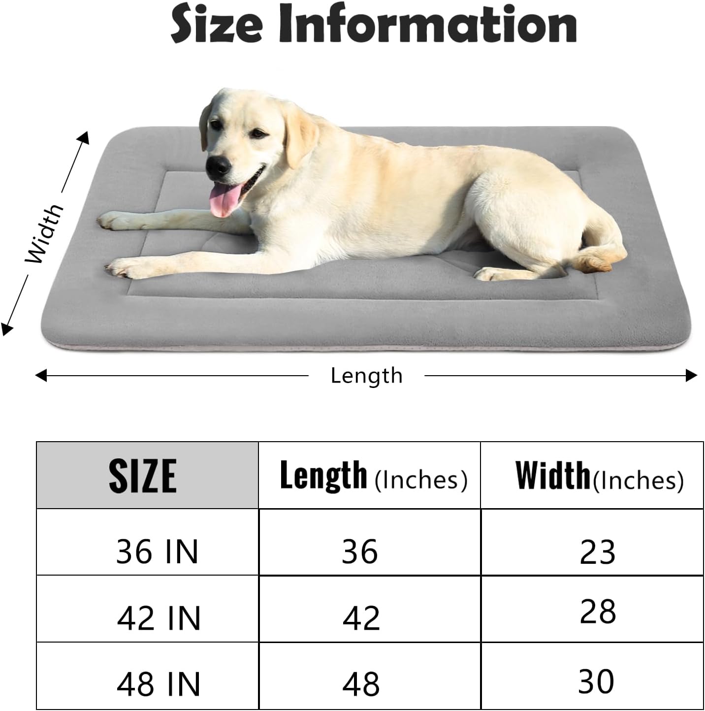 Large Dog Bed Soft Dog Crate Pad Mat 42 in Non-Slip Bottom Washable Dog Sleeping Mattress Pet Beds Cat Bed Kennel Pad, Dark Gray