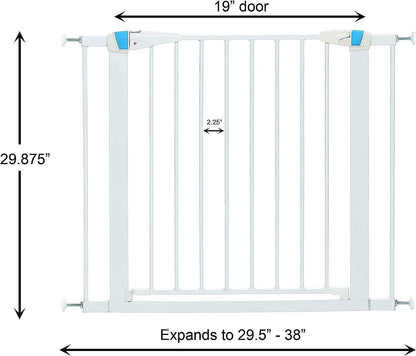 MidWest Homes for Pets 39 Inches Tall Walk-Though Steel Pet Gate, Pressure Mounted Dog Gatewith Glow Strip Measures 29-38 Inches Wide & Includes Two 3-Inch-Wide Extensions, Graphite