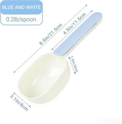Pet Food Scoop,Cat Food Measuring Cups,Comfortable Long Handle Scoop for Dog,Cat,Ferret and Rabbit Food,Easy-Clean Food Scoop,1 Cup Size Pet Food Feeding Scoop Dishwasher Safe(Blue White)
