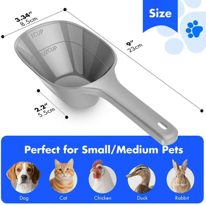 Food Scoop, Cup Capacity Dog Food Scooper With Measuring Lines For Dog, Puppy and Cat Coffee Bean Scoop, Flour Scoop 2 Pack (Grey)