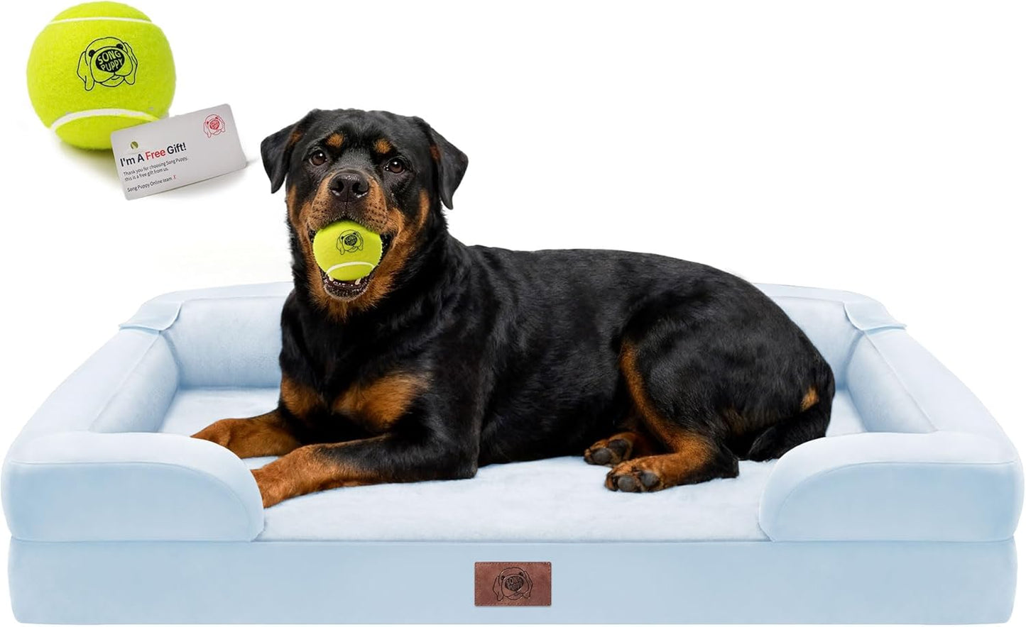 Extra Large Dog Bed, Orthopedic XL Washable Memory Foam Bed for Big Dogs Waterproof Pet Couch Sofa Bolster with Removable Cover, Non-Slip Bottom, Tennis Ball Toy, 42x30