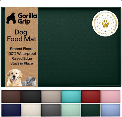 GORILLA GRIP 100% Waterproof Raised Edge BPA Free Silicone Pet Feeding Mat, Dog Cat Food Mats Contain Spills Protects Floors, Placemats for Cats and Dogs Water Bowl, 18.5x11.5, Gray