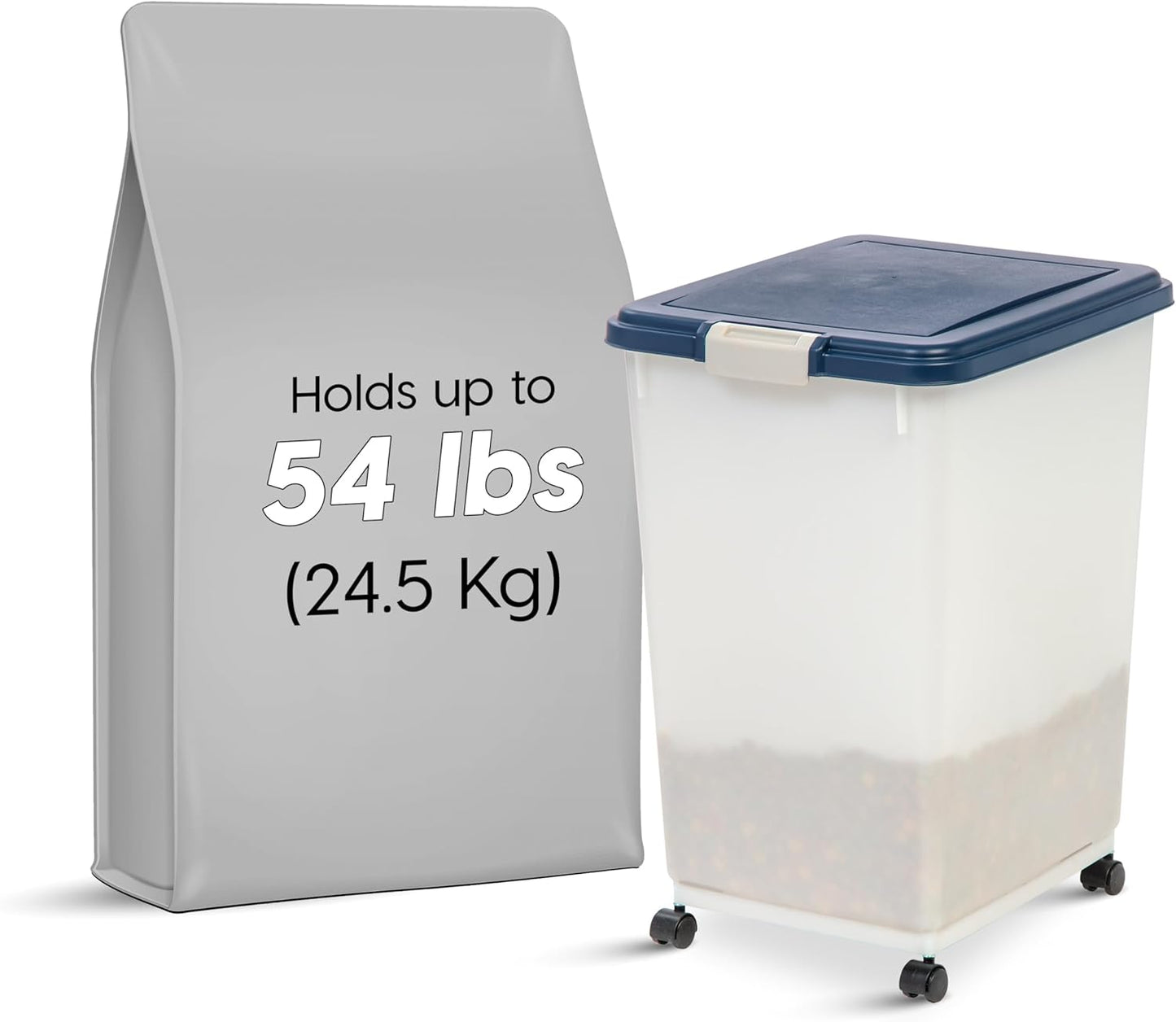 IRIS USA Airtight Dog Food Storage Container, Up to 30 lbs, Attachable Wheels, for Dog Cat Bird and other Pet Food Storage Bin, Keep Fresh, Easy Mobility, BPA Free, Black