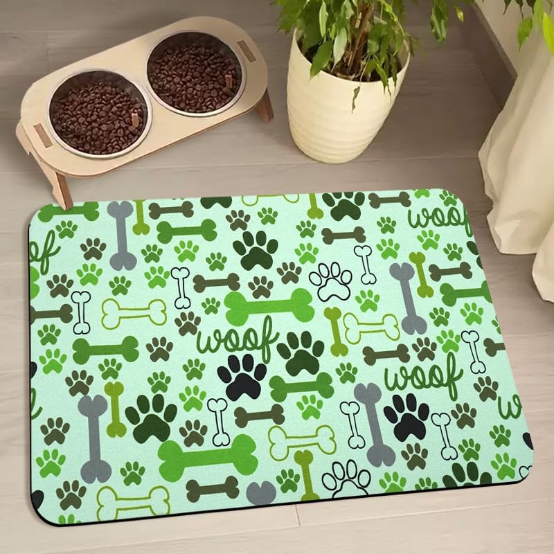 Dog Food Mats for Floors Waterproof, Pet Water Bowl Mats Pet Feeding Absorbent Placemats Plaid 12 * 20 inch