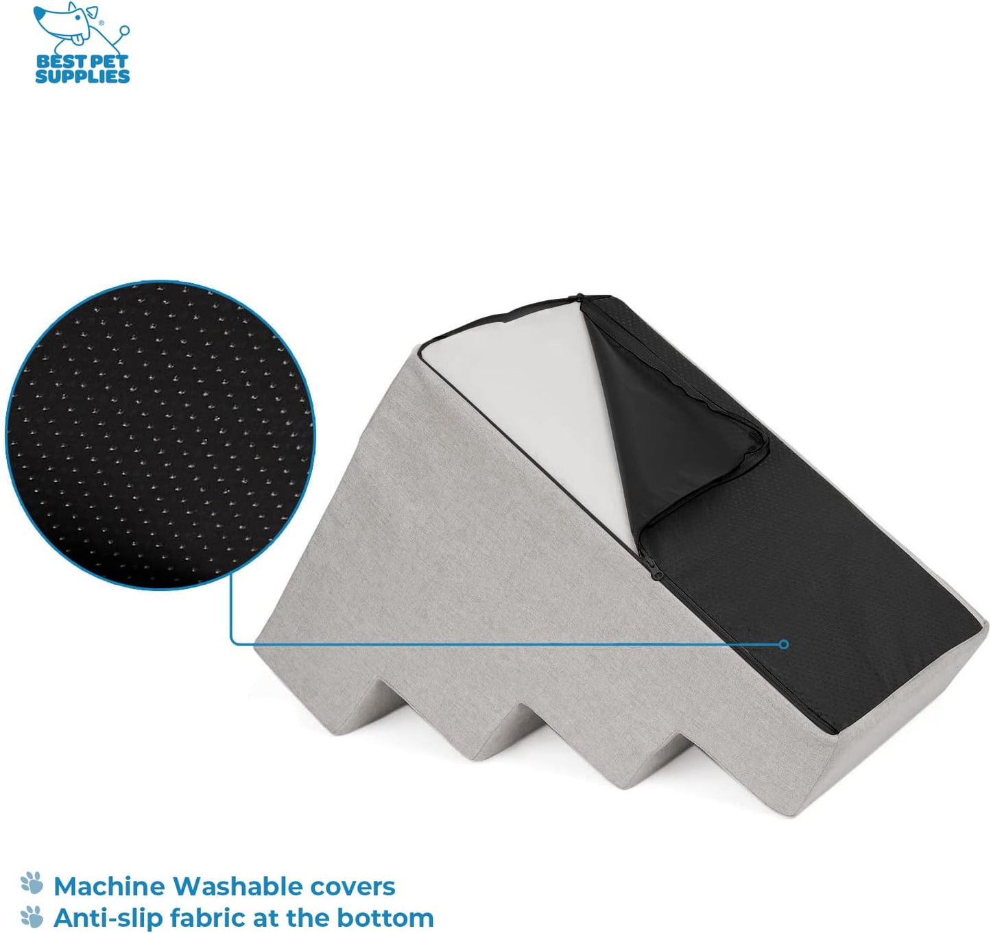 Best Pet Supplies Foam Pet Steps Cover for Small Dogs and Cats, Portable Ramp Stairs for Couch, Sofa, and High Bed Climbing (Cover Only) - Ash Gray Linen, 3-Step (Cover Only)