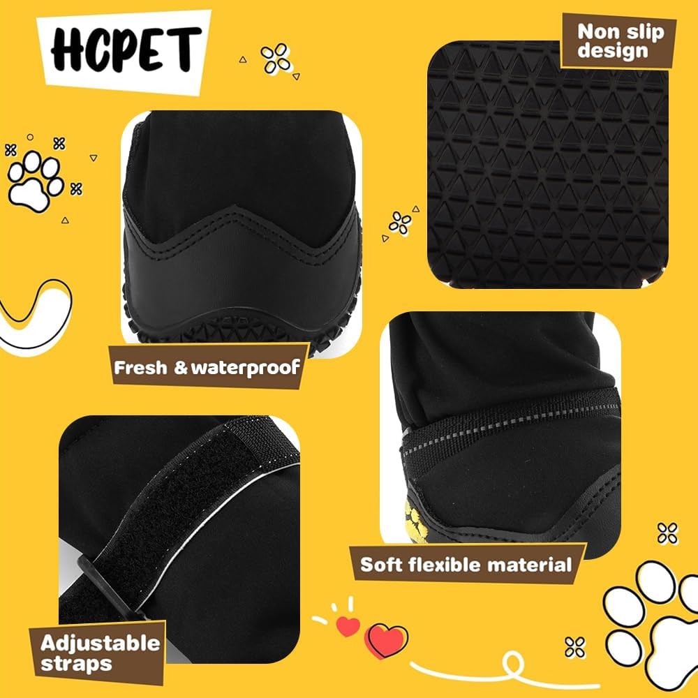 Hcpet Dog Shoes for Dogs, Dog Booties for Dogs, Anti-Slip Dog Boots & Paw Protectors for Hot Pavement Winter Snow Hiking with Reflective Straps Khaki Size 6, 4PCS