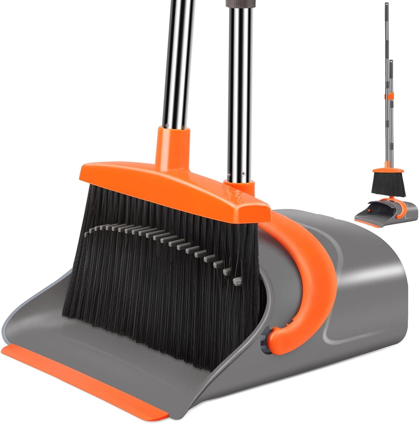 Ivandar Broom with Dustpan Combo Set, 50.6 inch Long Handle, Upright Standing Broom and Dustpan Set Quiet Cleaning Tool Sweep the Floor Dust pan Removes 4 Times More Pet Hair(Brown and Gray)