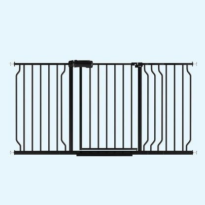 WAOWAO Baby Gate 71.65-85.03" Extra Wide Pressure Mounted Walk Through Swing Auto Close Safety Metal Black Toddler Kids Child Dog Pet Puppy for Stairs,Doorways,Kitchen