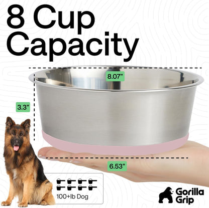 GORILLA GRIP Dog Bowls, Food Grade 304 Stainless Steel, Holds 2 Cups Each (16 fl oz) Food and Water Bowl for Feeding Dogs and Cats, Dishwasher Safe, Rust Resistant, BPA Free Rubber Base Set of 2 Black