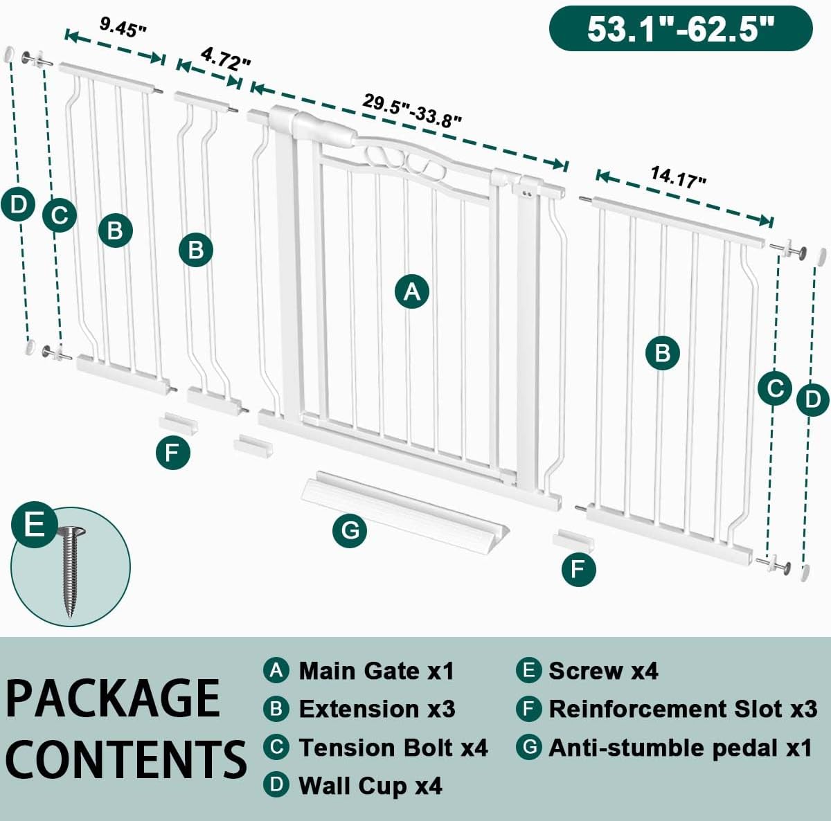 Fairy Baby 62.5"-71.6" Extra Wide Baby Gate Pressure Mount, Long Large Dog Gate Indoor Doorways Stairs, No Drill Safety Child Gate for Kids with Double Lock, Walk Thru Pet Gate for Puppy Doggy, Black