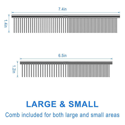 CWXZSTM Pet Steel Combs Dog Cat Comb Tool for Removing Matted Fur - Pet Dematting Comb with Rounded Teeth and Non-Slip Grip Handle - Prevents Knots and Mats for Long and Short Haired Pets,6.5IN/7.4IN