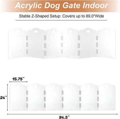 Clear Acrylic Dog Gate Indoor, Free-Standing Pet Gate, 24" Height (Size M) Foldable 4 Modular Panels, Dog Fence for Doorways, Hallways, Stairs, No Drilling, Perfect for Puppies and Small Pets
