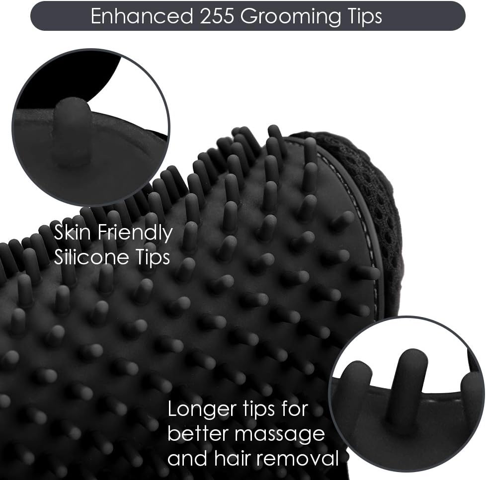 Upgrade Efficient Pet Hair Remover Gloves - Gentle Shedding Brushes for Dogs, Cats & Horses with Long and Short Hair - 1 Pair (Blue)