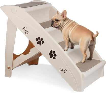 Foldable Pet Stairs with Non-Slip Surface, Portable Dog Steps Ramp for High Beds, Couches, Cars and SUVs, Support Up to 150lbs, Waterproof, Grey