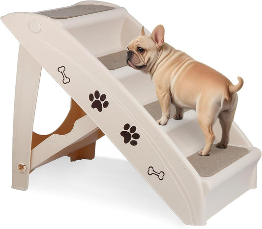 Foldable Pet Stairs with Non-Slip Surface, Portable Dog Steps Ramp for High Beds, Couches, Cars and SUVs, Support Up to 150lbs, Waterproof, Grey