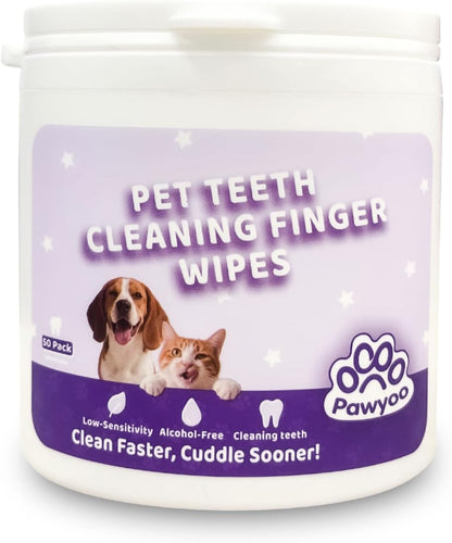 Cats Dogs Dental Care Finger Wipes - 50 PCS Tooth Brushing Kit Dental Wipes for Cats - Teeth Cleaning Finger Wipes for Dog & Cats - Reduces Dental Debris & Freshens Breath (CY_TeethWipes)