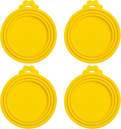 PINE & LINEN 4 Pcs 2.5inch Durable Pet Can Lids, Silicone Small Pet Can Covers Waterproof Cat Food Cans Lids for 3 oz Cat Food Cans（Yellow+Red+Pink+Blue）