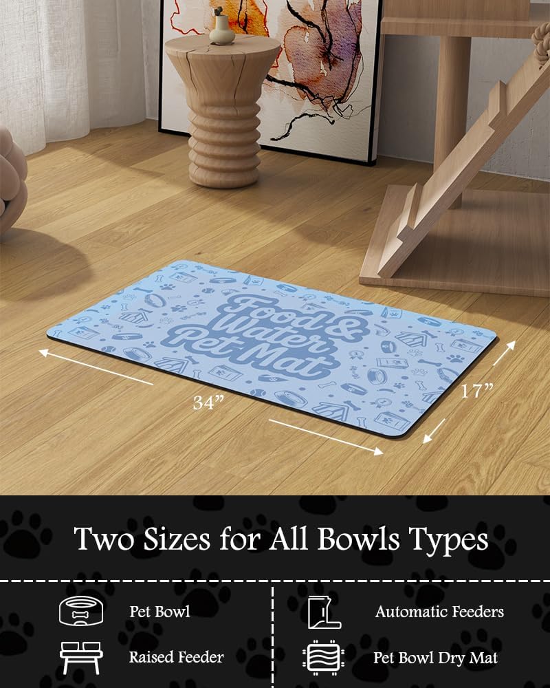 PADOOR Pet Feeding Mat-Absorbent Dog Mat for Food and Water Bowl-No Stains Easy Clean Dog Food Mat-Quick Dry Water Dispenser-Puppy Supplies Accessories