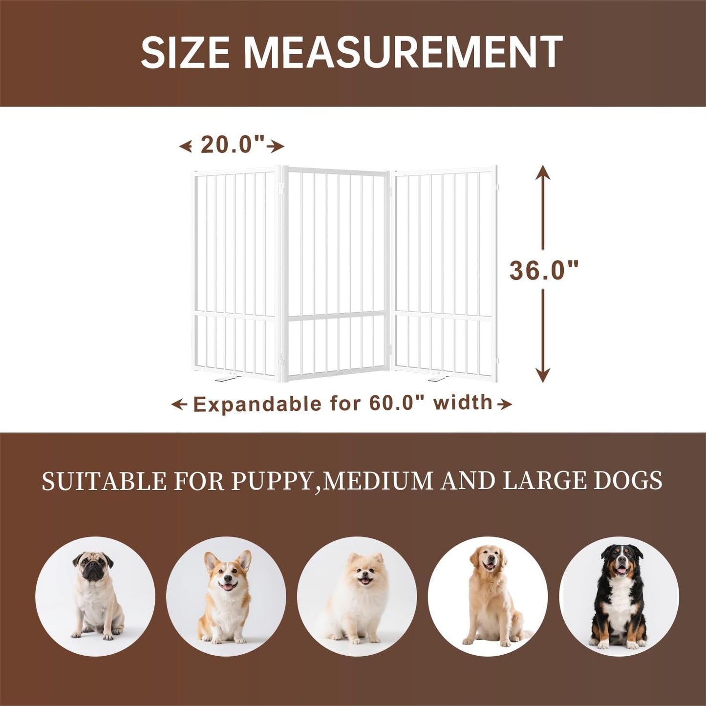 4 Panels Full Metal Freestanding Dog Gates with Door, 80” W x 32” H Folding Pet Gate Fence with Support Feet for Indoor,Stairs, Hallways and Doorways(Black)