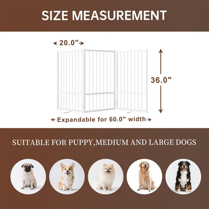4 Panels Full Metal Freestanding Dog Gates with Door, 80” W x 32” H Folding Pet Gate Fence with Support Feet for Indoor,Stairs, Hallways and Doorways(Black)