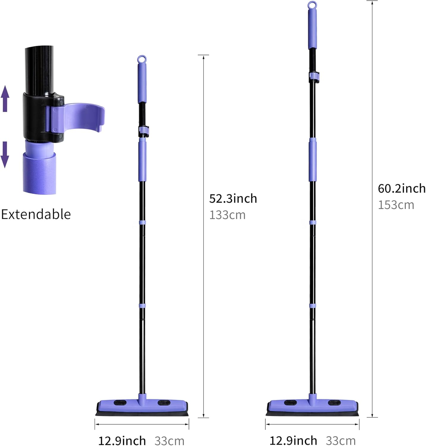 Carpet Brush for Pet Hair Remover, Rubber Broom for Pet Hair on Carpet with Telescoping 60.2 Inches Long Handle for Cleaning Fur Rug, Hardwood Floor, Tile, Window