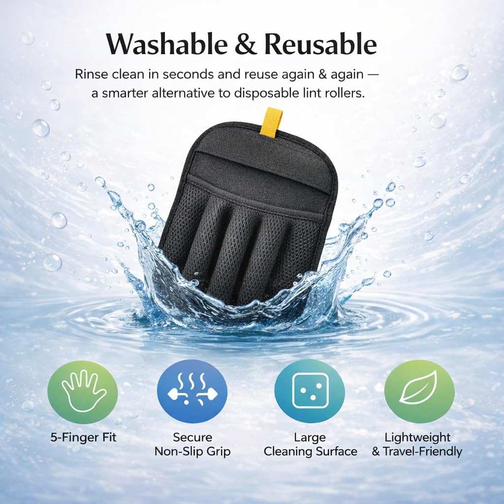 Upgraded Pet Hair Removal Gloves with Snug Elastic Wrist – Electrostatic Five-Finger Reusable Fur Remover for Cats & Dogs, Effortless Cleaning Tool for Couch, Carpet, Clothing & Car Seats