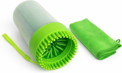 Dog Paw Cleaner Cup with Towel, Pet Paw Cleaner for Dogs & Cats, Portable Muddy Paw Washer with Soft Silicone Bristles, Deep Cleaning Paw Washer Cup (Blue)