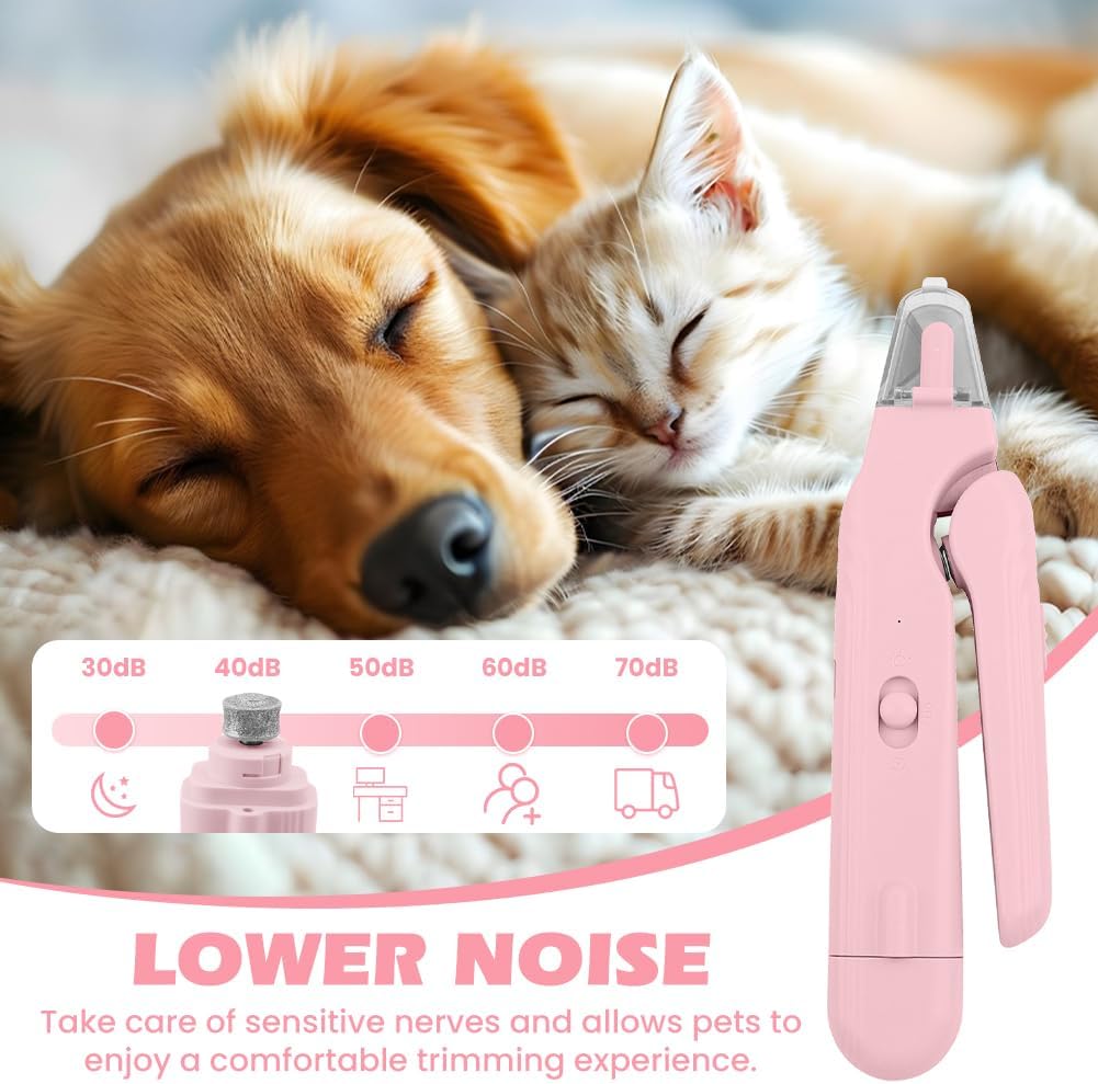 2-in-1 Dog Nail Grinder & Dog Nail Clippers Trimmers, Dogs Trimmer with LED Light + Splash Guard + Storage Case, Pet Claw Clippers for Dogs Cats, USB Rechargeable (White)
