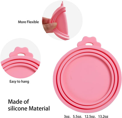 PINE & LINEN 4 Pcs 2.5inch Durable Pet Can Lids, Silicone Small Pet Can Covers Waterproof Cat Food Cans Lids for 3 oz Cat Food Cans（Yellow+Red+Pink+Blue）