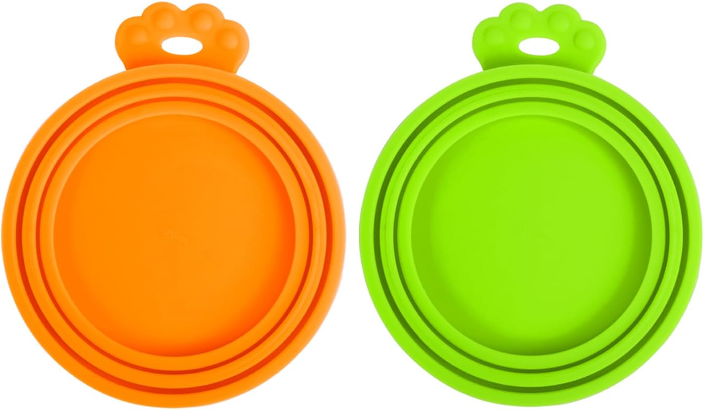 PetBonus 3 Pack Silicone Pet Can Cover Lids, Universal Size for Dog Cat Food, 1 fit 3 Standard Size Can Tops, BPA Free Dishwasher Safe (Blue, Green, Orange)