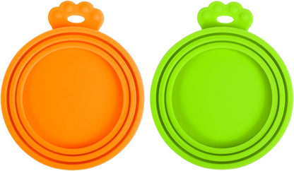 PetBonus 3 Pack Silicone Pet Can Cover Lids, Universal Size for Dog Cat Food, 1 fit 3 Standard Size Can Tops, BPA Free Dishwasher Safe (Blue, Green, Orange)