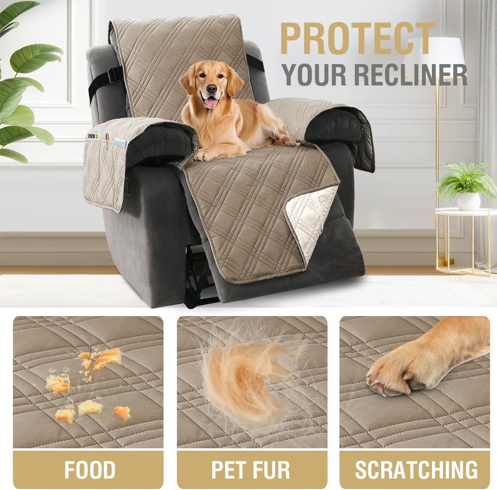 H.VERSAILTEX 100% Waterproof Slipcovers for Couches and Sofas Modern Pet Couch Cover Thick Soft Furniture Protector with Elastic Straps(Sofa, Lily Pad/Beige)