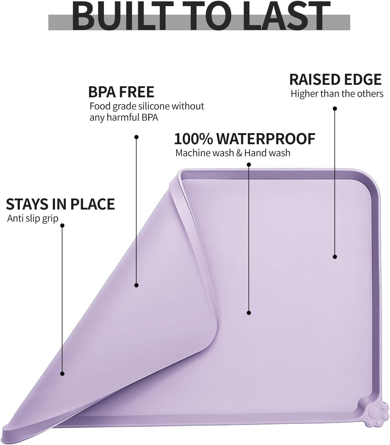 Reopet Waterproof Pet Feeding Mat, Non-Slip Silicone Placemats for Dog Cat Food and Water Bowl, High Raised Edges to Prevent Spills and Protect Floors