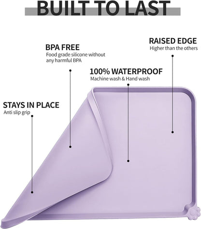 Reopet Waterproof Pet Feeding Mat, Non-Slip Silicone Placemats for Dog Cat Food and Water Bowl, High Raised Edges to Prevent Spills and Protect Floors
